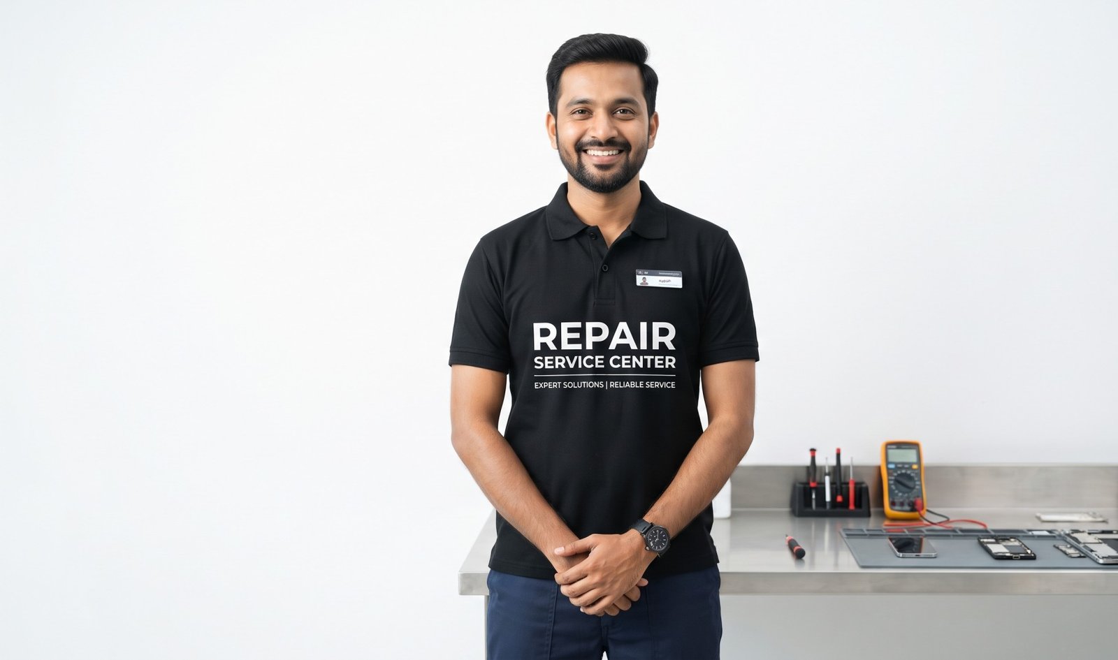 Technician inspecting home appliances